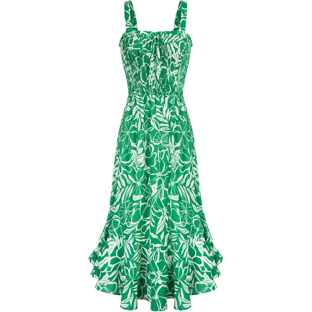 image:imageGRACE KARIN Womens 2026 Summer Floral Boho Dresses  Square Neck Strapped Swing A Line Sundress Long Maxi Beach Dress Outfits Sleeveless Hawaiian Trendy Fashion ClothesGreen Floral
