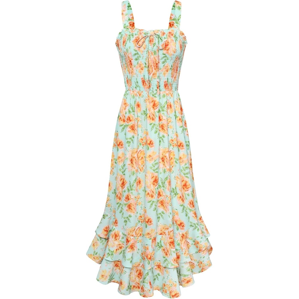 image:imageGRACE KARIN Womens 2026 Summer Floral Boho Dresses Square Neck Strapped Swing A Line Sundress Long Maxi Beach Dress Outfits Sleeveless Hawaiian Trendy Fashion ClothesYellow Floral
