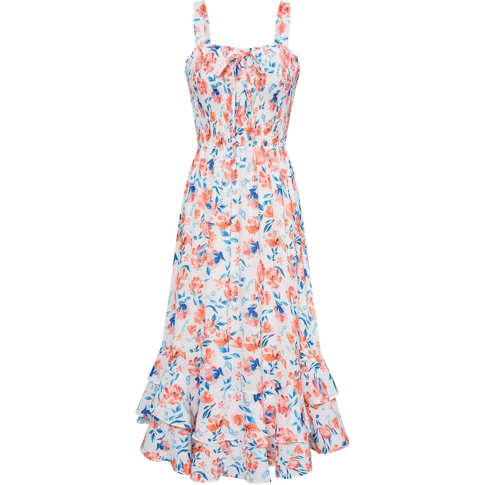 image:imageGRACE KARIN Womens 2026 Summer Floral Boho Dresses Square Neck Strapped Swing A Line Sundress Long Maxi Beach Dress Outfits Sleeveless Hawaiian Trendy Fashion ClothesOrange Floral