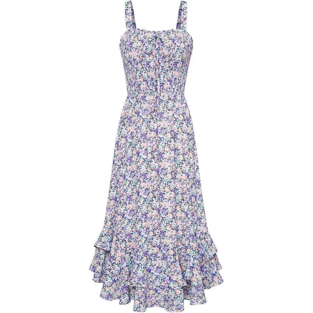 image:imageGRACE KARIN Womens 2026 Summer Floral Boho Dresses Square Neck Strapped Swing A Line Sundress Long Maxi Beach Dress Outfits Sleeveless Hawaiian Trendy Fashion ClothesPurple Floral