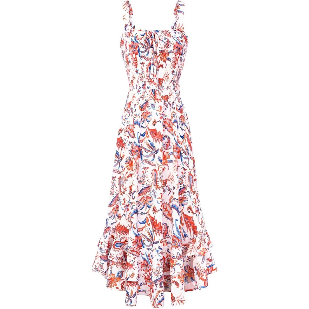 image:imageGRACE KARIN Womens 2026 Summer Floral Boho Dresses Square Neck Strapped Swing A Line Sundress Long Maxi Beach Dress Outfits Sleeveless Hawaiian Trendy Fashion ClothesOrange Blue