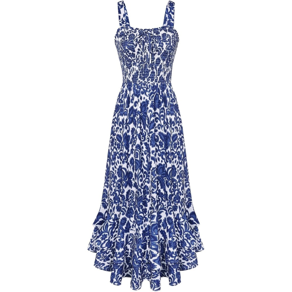 image:imageGRACE KARIN Womens 2026 Summer Floral Boho Dresses Square Neck Strapped Swing A Line Sundress Long Maxi Beach Dress Outfits Sleeveless Hawaiian Trendy Fashion ClothesDark Blue