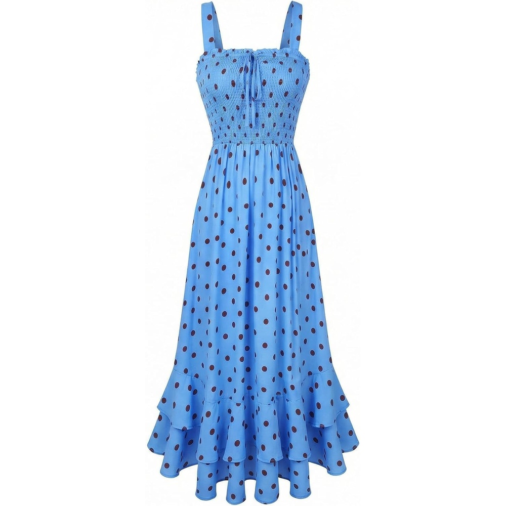 image:imageGRACE KARIN Womens 2026 Summer Floral Boho Dresses  Square Neck Strapped Swing A Line Sundress Long Maxi Beach Dress Outfits Sleeveless Hawaiian Trendy Fashion ClothesBlue Dots