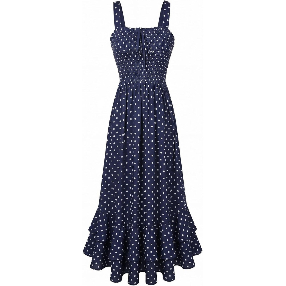 image:imageGRACE KARIN Womens 2026 Summer Floral Boho Dresses  Square Neck Strapped Swing A Line Sundress Long Maxi Beach Dress Outfits Sleeveless Hawaiian Trendy Fashion ClothesNavy Blue Dots