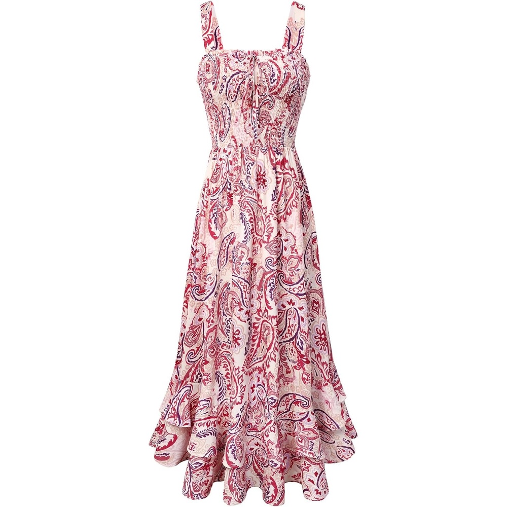 image:imageGRACE KARIN Womens 2026 Summer Floral Boho Dresses Square Neck Strapped Swing A Line Sundress Long Maxi Beach Dress Outfits Sleeveless Hawaiian Trendy Fashion ClothesPink Flower