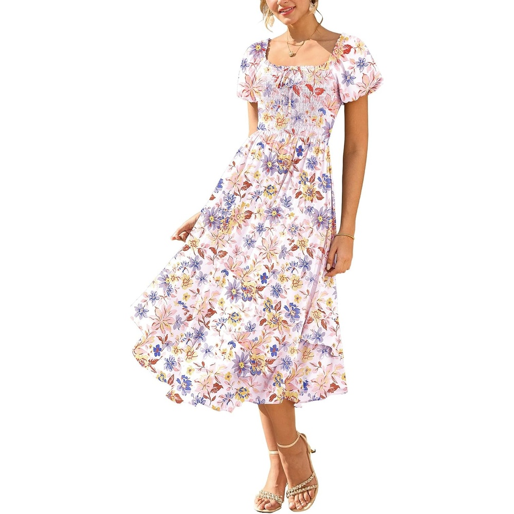 image:imageGRACE KARIN Womens Floral Maxi Wedding Guest Dress  2026 Summer Flowy A Line Pockets Square Neck Chiffon Boho Casual Long Bridal Shower Garden Party Beach Vacation DressMulticolor Floral