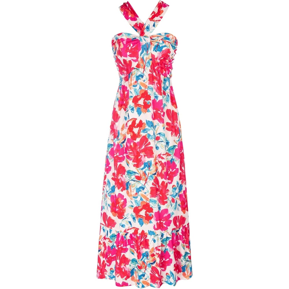 image:imageGRACE KARIN Womens Summer Floral Halter Boho Maxi Dresses 2026 Flowy Criss Cross A Line Long Sundress Casual Tropical Vacation Beach Clothes Wedding Guest Dress With PocketMulticolor