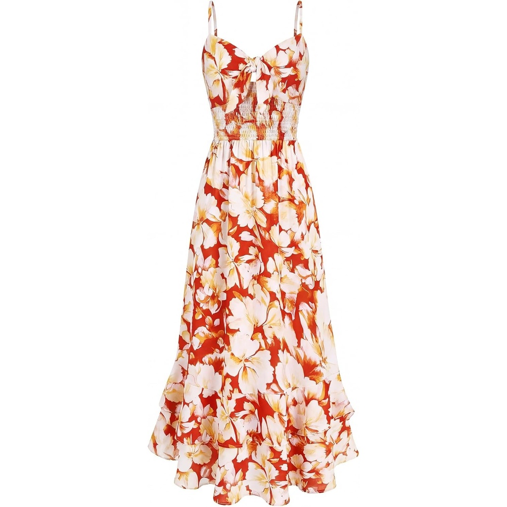 image:imageGRACE KARIN Womens Summer Floral Maxi Sundresses Beach Boho Dress with PocketsSpaghetti StrapV NeckSmocked BackCasual Fashion ClothesVacation OutfitsA Line Long DressOrange and Yellow Floral