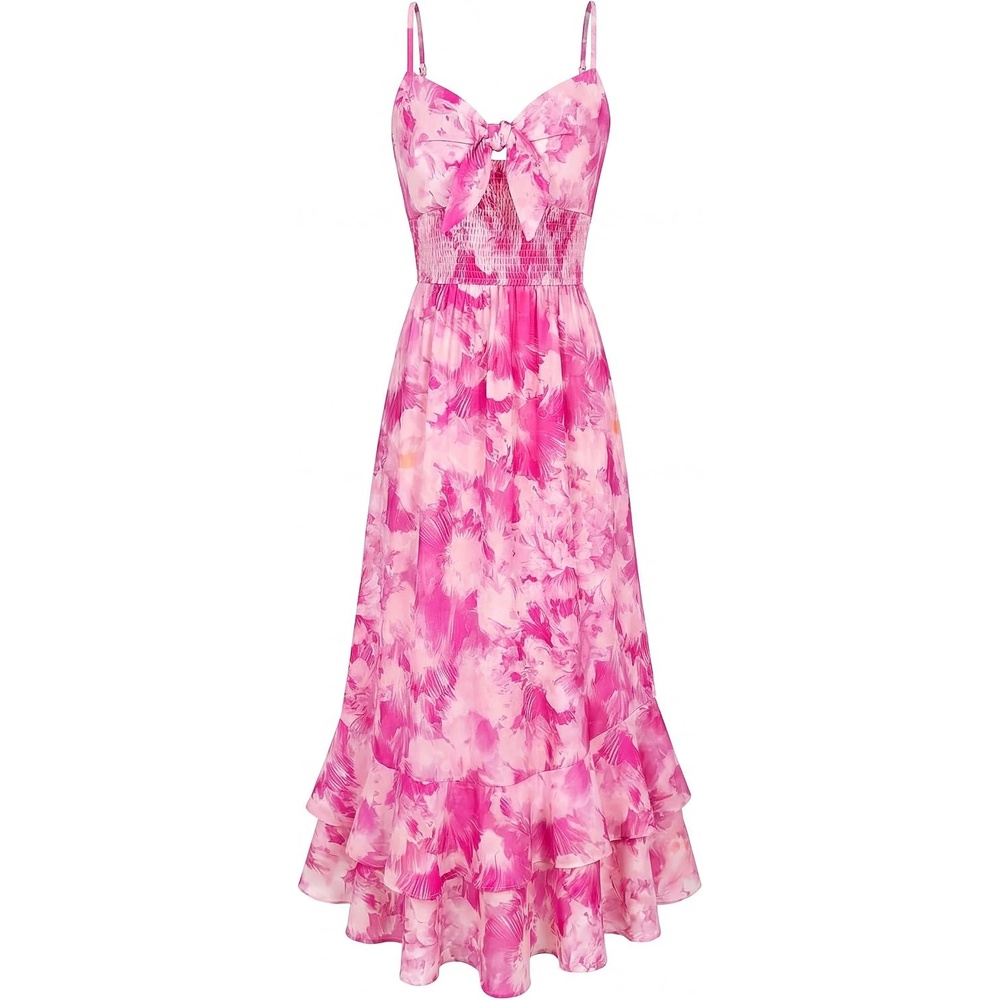 image:imageGRACE KARIN Womens Summer Floral Maxi Sundresses Beach Boho Dress with PocketsSpaghetti StrapV NeckSmocked BackCasual Fashion ClothesVacation OutfitsA Line Long DressRose Pink Floral