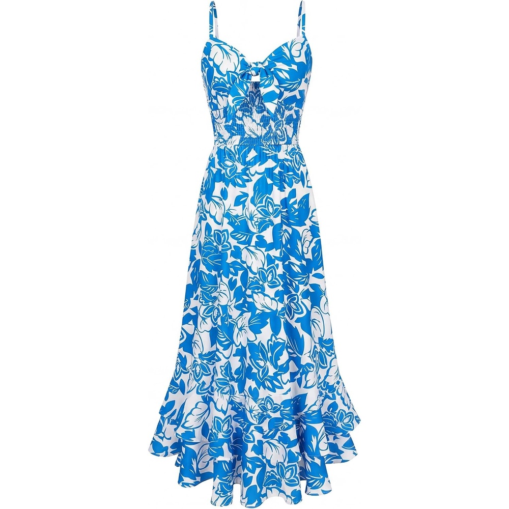 image:imageGRACE KARIN Womens Summer Floral Maxi Sundresses Beach Boho Dress with PocketsSpaghetti StrapV NeckSmocked BackCasual Fashion ClothesVacation OutfitsA Line Long DressBlue and White Floral