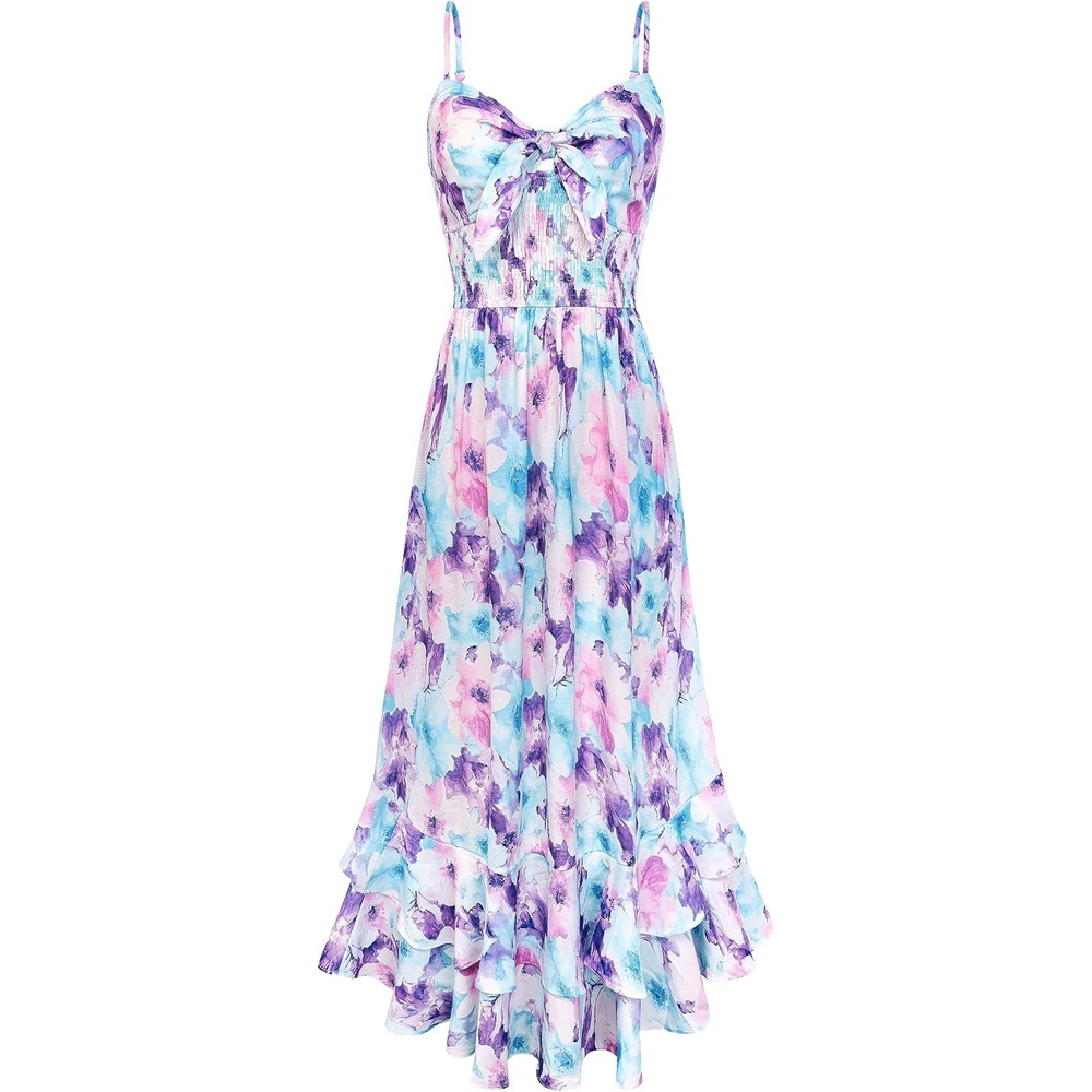 image:imageGRACE KARIN Womens Summer Floral Maxi Sundresses Beach Boho Dress with PocketsSpaghetti StrapV NeckSmocked BackCasual Fashion ClothesVacation OutfitsA Line Long DressBlue Purple Floral