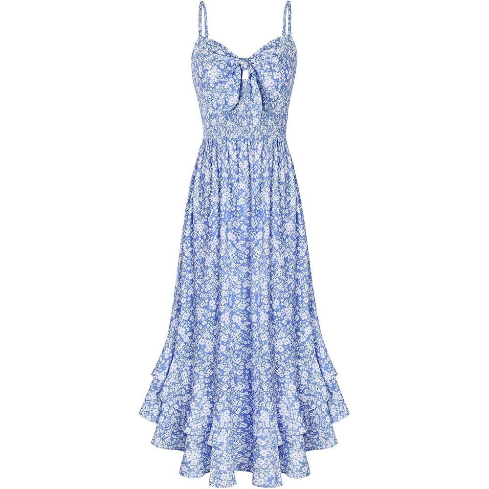 image:imageGRACE KARIN Womens Summer Floral Maxi Sundresses Beach Boho Dress with PocketsSpaghetti StrapV NeckSmocked BackCasual Fashion ClothesVacation OutfitsA Line Long DressBlue Floral