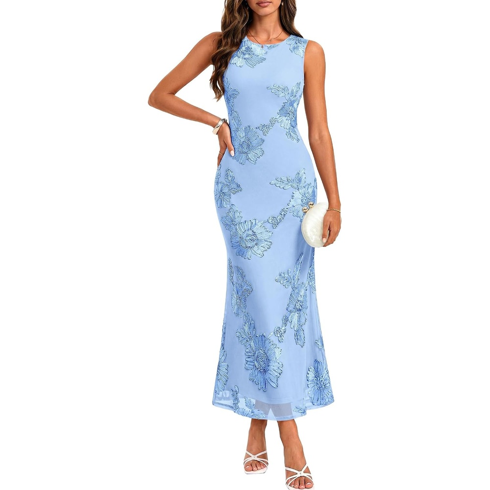 image:imageGRACE KARIN Womens Summer Floral Mesh Wedding Guest Dress  SleevelessCrew NeckBodyconMidi Long DressesSemi FormalBridal ShowerCocktailPartySexy PromBeachBaby Blue