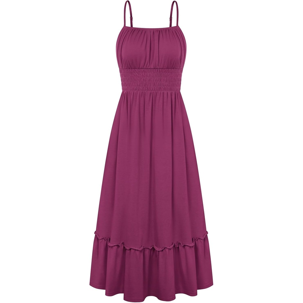 image:imageGRACE KARIN Womens Summer Maxi Dresses 2026 Beach Vacation Dress Casual Smocked Waist Spaghetti Strap Sleeveless Boho Sundress With Pockets Trendy Fashion OutfitsPurple Red