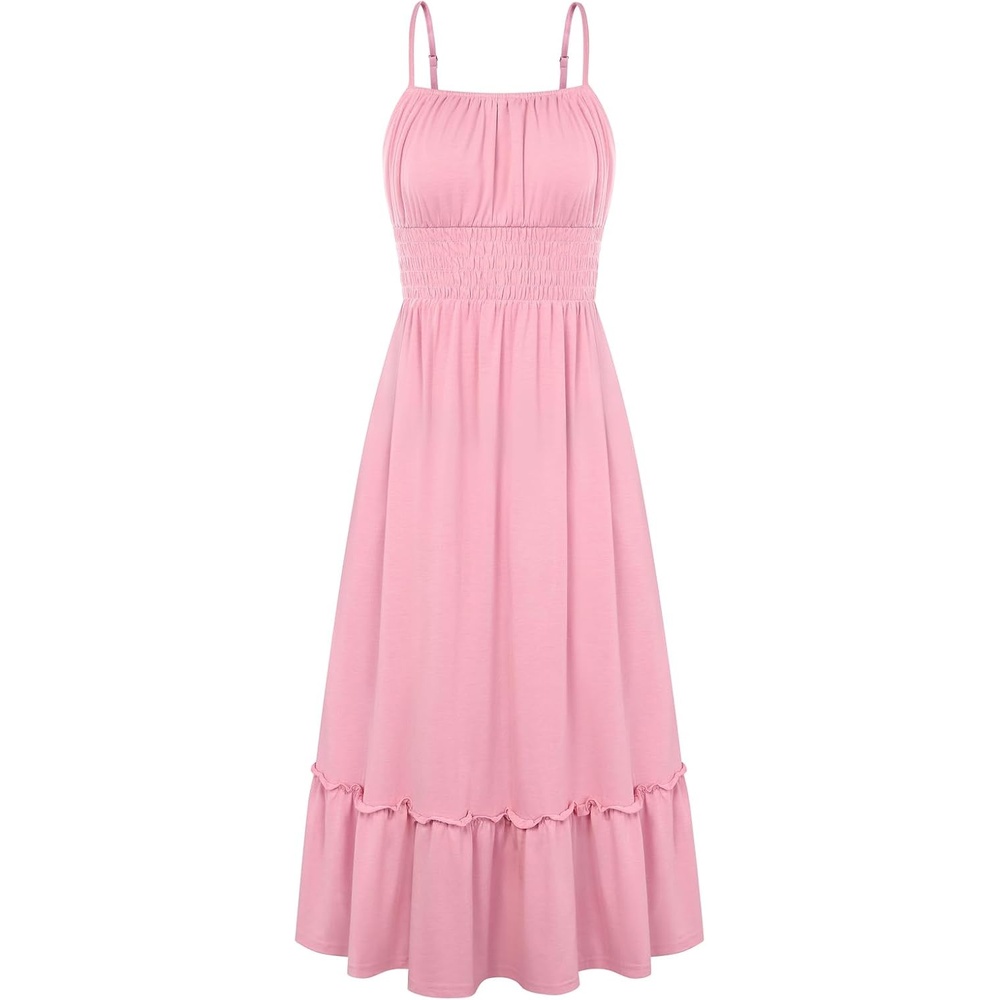 image:imageGRACE KARIN Womens Summer Maxi Dresses 2026 Beach Vacation Dress Casual Smocked Waist Spaghetti Strap Sleeveless Boho Sundress With Pockets Trendy Fashion OutfitsLight Pink