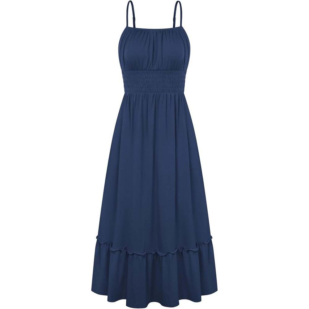image:imageGRACE KARIN Womens Summer Maxi Dresses 2026 Beach Vacation Dress Casual Smocked Waist Spaghetti Strap Sleeveless Boho Sundress With Pockets Trendy Fashion OutfitsNavy Blue