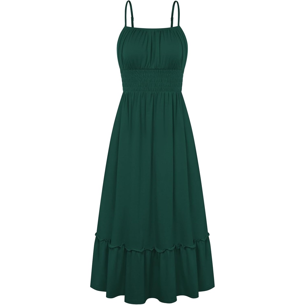 image:imageGRACE KARIN Womens Summer Maxi Dresses 2026 Beach Vacation Dress Casual Smocked Waist Spaghetti Strap Sleeveless Boho Sundress With Pockets Trendy Fashion OutfitsGreen
