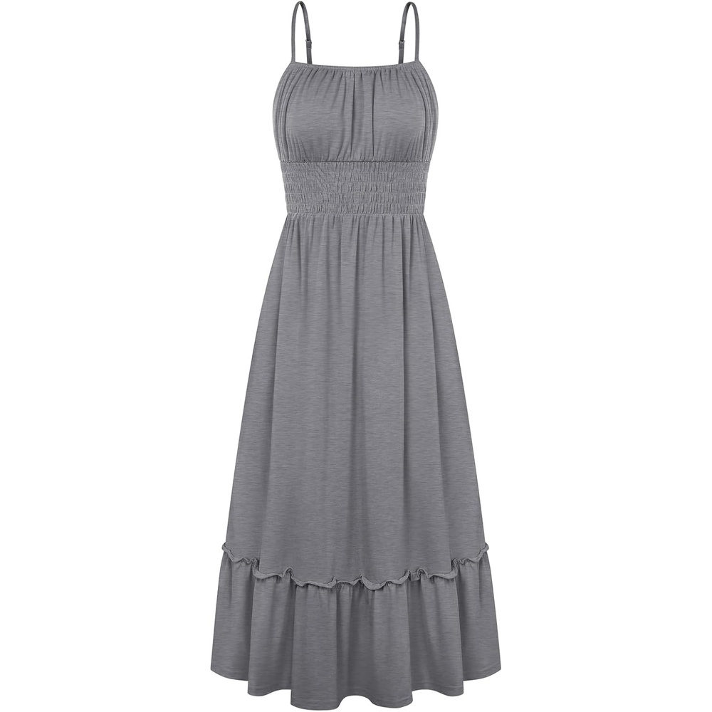 image:imageGRACE KARIN Womens Summer Maxi Dresses 2026 Beach Vacation Dress  Casual Smocked Waist Spaghetti Strap Sleeveless Boho Sundress With Pockets Trendy Fashion OutfitsGray
