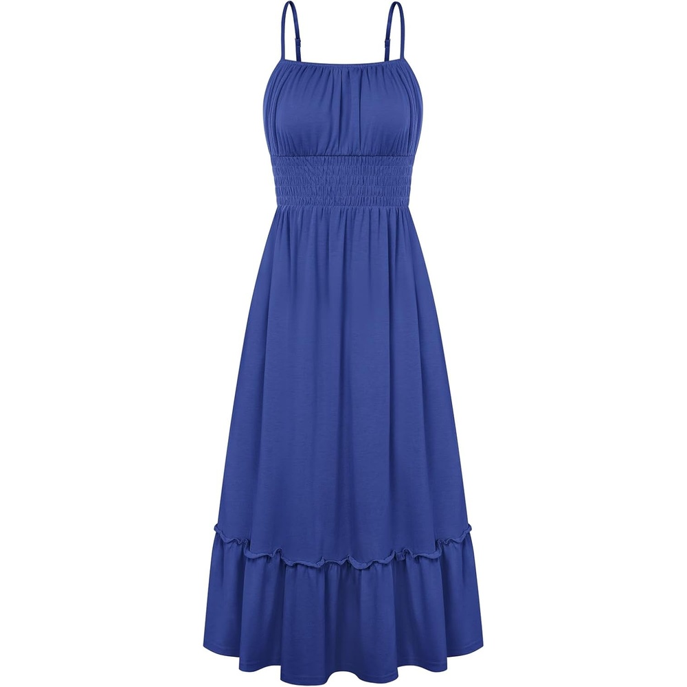 image:imageGRACE KARIN Womens Summer Maxi Dresses 2026 Beach Vacation Dress  Casual Smocked Waist Spaghetti Strap Sleeveless Boho Sundress With Pockets Trendy Fashion OutfitsRoyal Blue