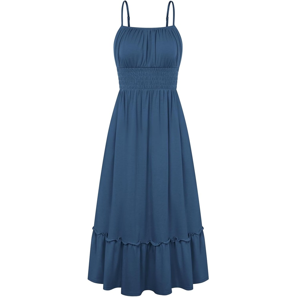 image:imageGRACE KARIN Womens Summer Maxi Dresses 2026 Beach Vacation Dress Casual Smocked Waist Spaghetti Strap Sleeveless Boho Sundress With Pockets Trendy Fashion OutfitsBlue