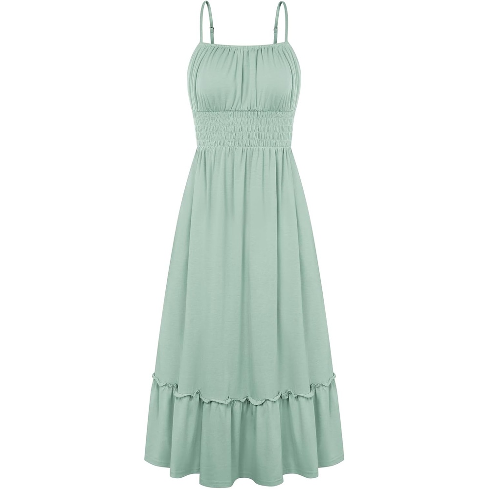 image:imageGRACE KARIN Womens Summer Maxi Dresses 2026 Beach Vacation Dress Casual Smocked Waist Spaghetti Strap Sleeveless Boho Sundress With Pockets Trendy Fashion OutfitsLight Green