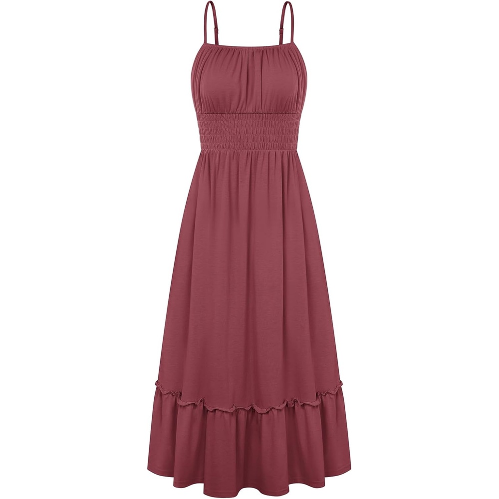 image:imageGRACE KARIN Womens Summer Maxi Dresses 2026 Beach Vacation Dress  Casual Smocked Waist Spaghetti Strap Sleeveless Boho Sundress With Pockets Trendy Fashion OutfitsBrick Red