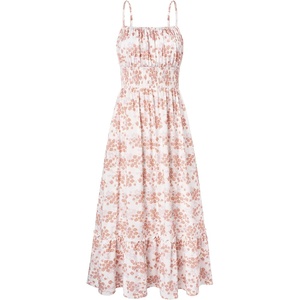 GRACE KARIN Summer Dresses for Women 2026 Vacation Boho Maxi Sundress | Casual, Smocked Waist, Floral Printed, Spaghetti Strap, Sleeveless, Beach Dresses With Pockets, Fashion Outfits(Beige Floral)