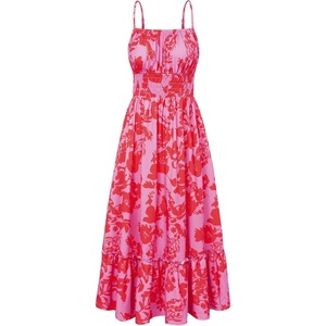 GRACE KARIN Summer Dresses for Women 2026 Vacation Boho Maxi Sundress | Casual, Smocked Waist, Floral Printed, Spaghetti Strap, Sleeveless, Beach Dresses With Pockets, Fashion Outfits(Purple Red Floral)