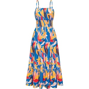 GRACE KARIN Summer Dresses for Women 2026 Vacation Boho Maxi Sundress | Casual, Smocked Waist, Floral Printed, Spaghetti Strap, Sleeveless, Beach Dresses With Pockets, Fashion Outfits(Blue Yellow Floral)