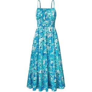 GRACE KARIN Summer Dresses for Women 2026 Vacation Boho Maxi Sundress | Casual, Smocked Waist, Floral Printed, Spaghetti Strap, Sleeveless, Beach Dresses With Pockets, Fashion Outfits(Blue Green)