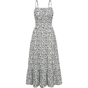 GRACE KARIN Summer Dresses for Women 2026 Vacation Boho Maxi Sundress | Casual, Smocked Waist, Floral Printed, Spaghetti Strap, Sleeveless, Beach Dresses With Pockets, Fashion Outfits(Black White Foral)