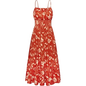 GRACE KARIN Summer Dresses for Women 2026 Vacation Boho Maxi Sundress | Casual, Smocked Waist, Floral Printed, Spaghetti Strap, Sleeveless, Beach Dresses With Pockets, Fashion Outfits(Red Yellow Floral)