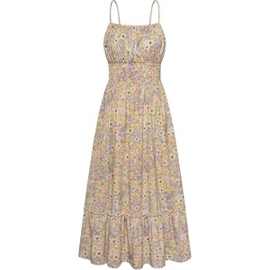 GRACE KARIN Summer Dresses for Women 2026 Vacation Boho Maxi Sundress | Casual, Smocked Waist, Floral Printed, Spaghetti Strap, Sleeveless, Beach Dresses With Pockets, Fashion Outfits(Purple Green Floral)