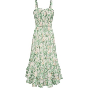 GRACE KARIN Women’s 2026 Summer Floral Boho Dresses | Square Neck Strapped Swing A Line Sundress, Long Maxi Beach Dress Outfits, Sleeveless Hawaiian Trendy Fashion Clothes(Green White)