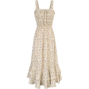 GRACE KARIN Women’s 2026 Summer Floral Boho Dresses | Square Neck Strapped Swing A Line Sundress, Long Maxi Beach Dress Outfits, Sleeveless Hawaiian Trendy Fashion Clothes(Light Yellow)