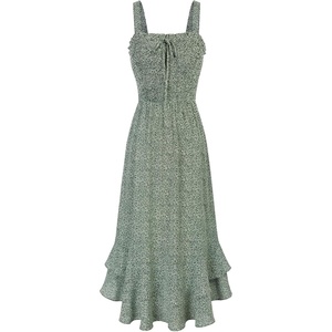 GRACE KARIN Women’s 2026 Summer Floral Boho Dresses | Square Neck Strapped Swing A Line Sundress, Long Maxi Beach Dress Outfits, Sleeveless Hawaiian Trendy Fashion Clothes(Green)