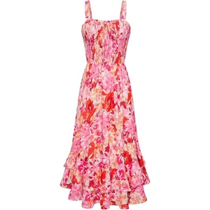 GRACE KARIN Women’s 2026 Summer Floral Boho Dresses | Square Neck Strapped Swing A Line Sundress, Long Maxi Beach Dress Outfits, Sleeveless Hawaiian Trendy Fashion Clothes(Red Pink)
