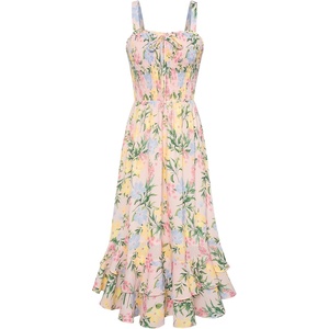 GRACE KARIN Women’s 2026 Summer Floral Boho Dresses | Square Neck Strapped Swing A Line Sundress, Long Maxi Beach Dress Outfits, Sleeveless Hawaiian Trendy Fashion Clothes(Blue Yellow)