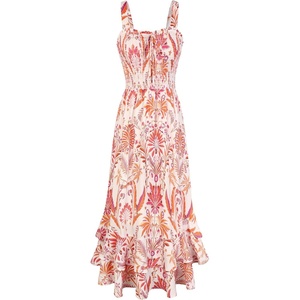 GRACE KARIN Women’s 2026 Summer Floral Boho Dresses | Square Neck Strapped Swing A Line Sundress, Long Maxi Beach Dress Outfits, Sleeveless Hawaiian Trendy Fashion Clothes(Beige Floral)