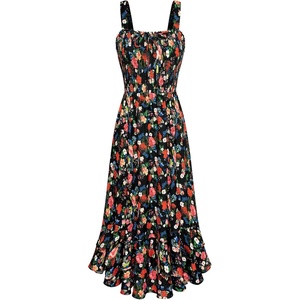 GRACE KARIN Women’s 2026 Summer Floral Boho Dresses | Square Neck Strapped Swing A Line Sundress, Long Maxi Beach Dress Outfits, Sleeveless Hawaiian Trendy Fashion Clothes(Black Floral)