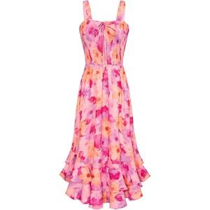 GRACE KARIN Women’s 2026 Summer Floral Boho Dresses | Square Neck Strapped Swing A Line Sundress, Long Maxi Beach Dress Outfits, Sleeveless Hawaiian Trendy Fashion Clothes(Pink Yellow)