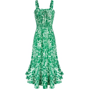 GRACE KARIN Women’s 2026 Summer Floral Boho Dresses | Square Neck Strapped Swing A Line Sundress, Long Maxi Beach Dress Outfits, Sleeveless Hawaiian Trendy Fashion Clothes(Green Floral)