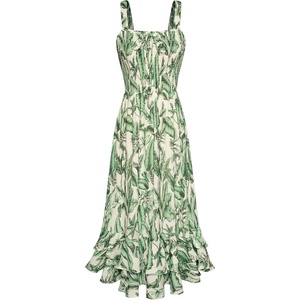 GRACE KARIN Women’s 2026 Summer Floral Boho Dresses | Square Neck Strapped Swing A Line Sundress, Long Maxi Beach Dress Outfits, Sleeveless Hawaiian Trendy Fashion Clothes(Green Leaf)