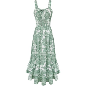 GRACE KARIN Women’s 2026 Summer Floral Boho Dresses | Square Neck Strapped Swing A Line Sundress, Long Maxi Beach Dress Outfits, Sleeveless Hawaiian Trendy Fashion Clothes(White Green)