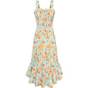 GRACE KARIN Women’s 2026 Summer Floral Boho Dresses | Square Neck Strapped Swing A Line Sundress, Long Maxi Beach Dress Outfits, Sleeveless Hawaiian Trendy Fashion Clothes(Yellow Floral)