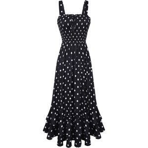 GRACE KARIN Women’s 2026 Summer Floral Boho Dresses | Square Neck Strapped Swing A Line Sundress, Long Maxi Beach Dress Outfits, Sleeveless Hawaiian Trendy Fashion Clothes(Black White Dots)
