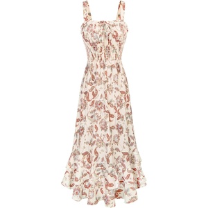 GRACE KARIN Women’s 2026 Summer Floral Boho Dresses | Square Neck Strapped Swing A Line Sundress, Long Maxi Beach Dress Outfits, Sleeveless Hawaiian Trendy Fashion Clothes(Beige)