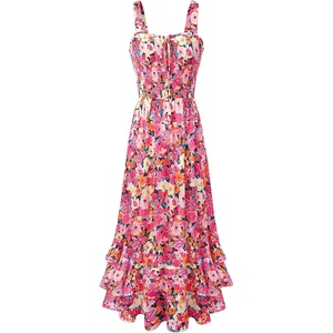 GRACE KARIN Women’s 2026 Summer Floral Boho Dresses | Square Neck Strapped Swing A Line Sundress, Long Maxi Beach Dress Outfits, Sleeveless Hawaiian Trendy Fashion Clothes(Pink Orange)