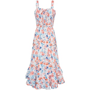 GRACE KARIN Women’s 2026 Summer Floral Boho Dresses | Square Neck Strapped Swing A Line Sundress, Long Maxi Beach Dress Outfits, Sleeveless Hawaiian Trendy Fashion Clothes(Orange Floral)