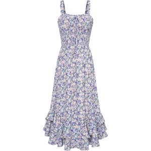 GRACE KARIN Women’s 2026 Summer Floral Boho Dresses | Square Neck Strapped Swing A Line Sundress, Long Maxi Beach Dress Outfits, Sleeveless Hawaiian Trendy Fashion Clothes(Purple Floral)